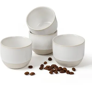 NOVAJOY | Espressotassen Set | 4-teilig | 140 ml | Mini-Espressotasse - Handgefertigt dickwandigem | Hochwertige Tassen aus Steingut | Ohne Henkel | Kaffeetassen | Mokka | Geschenk in modernem Design
