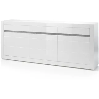 Furn.Design Sideboard Hochglanz weiß, mit weiß oder grau, große Anrichte 217 cm Soft-Close-Funktion , Holzwerkstoff , Nachbildung , Uni , 3 Fächer , 3 Schubladen , Rechteckig , 217x90x42 cm , Kleinmöbel, Kommoden, Sideboards