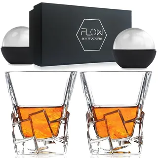 FLOW Barware Iceberg Whiskygläser 2er-Set, Whiskyglas-Geschenkset mit Ice Rock Design Whiskygläsern für Scotch, Bourbon Gin & Tonic