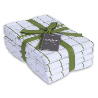 Amour Infini Küchentücher aus Frottee, 4er-Pack, groß, 45,7 x 71,1 cm, saugfähiges und weiches Geschirrtuch mit Aufhängeschlaufe, waschbar, ideal zum Reinigen, Trocknen (Grün)