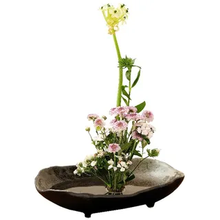 TONGYOU Japanische Ikebana-Blumenvase aus Keramik, Blumenarrangement-Behälter für Ikebana-Vase und runde Blumenfrosch, A06