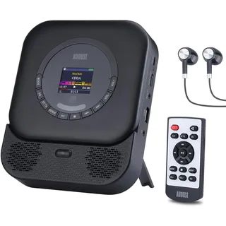 August SE15 Tragbarer Bluetooth 5.3 CD Player mit Lautsprecher 3,5mm Audio In/Out Wiederaufladbar CD Spieler mit USB/Equalizer/Überspringschutz/Wiederholungsmodus/Wandhalterung/Ohrhörer&Fernbedienung