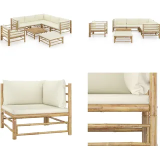 vidaXL 8 tlg. Garten Lounge Set mit Cremeweißen Kissen Bambus - Garten-Lounge-Set - Garten-Lounge-Sets - Gartenmöbel - Gartenmöbel-Set - Weiß