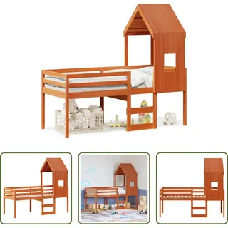 The Living Store Hochbett mit Dach Wachsbraun 80x200 cm Massivholz Kiefer - Braun