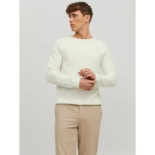 Rundhalspullover JACK & JONES "JJEHILL KNIT CREW NECK NOOS", Herren, Gr. XS, weiß (sanftes weiß), Strick, Obermaterial: 100% Baumwolle, unifarben, regular fit normal, Rundhals, gerader Abschluss, Pullover Rundhalspullover, Baumwolle, regular fit