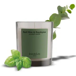 Jean & Len Scented Candle Basil Mint & Eucalyptus, hergestellt mit Sheabutter, Brenndauer ca. 40 Stunden, minimalistisches Design, erfrischender Duft, vegan, 195 g