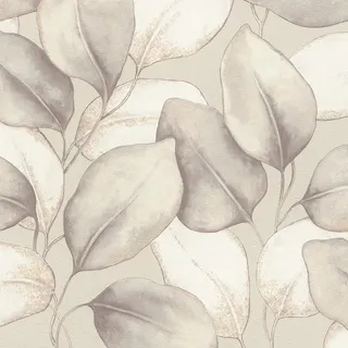 Rasch Vliestapete Große Blätter 'Incanto' - Vinyl-Tapete Botanisch in Grau Gold für ein natürliches Wohnambiente - Robust und Abwaschbar - 10,05 m x 0,53 m
