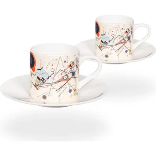 tea4chill Könitz Espresso Tassen Set Kandinsky Komposition 8. Zwei Kaffeetassen 65ml aus Fine Bone China Porzellan. Espressotassen modern, bunt - Bunt