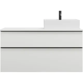 Burgbad Eqio Keramik-Aufsatzwaschtisch quadratisch, rechts, inklusive Waschtischunterschrank mit 2 Schubladen, Breite 1200mm, SGUQ120RF2009C0001G0252, Farbe: Weiß Hochglanz / Weiß Hochglanz,