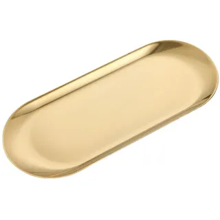 CHEOTIME Goldenes Dekoratives Tablett aus Edelstahl, Ovales Tablett, Waschtisch, Badezimmer, Seifenspender, Küchenspüle, Tablett, Edelstahl, Schmucktablett, Parfümring, Schlüssel, Kerze(L)