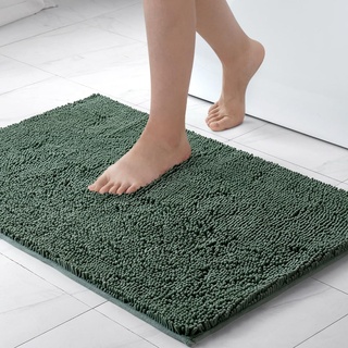 MIULEE 70x120cm Chenille Badematte rutschfest Badvorleger Badteppich rutschfest Waschbar Absorbierende Duschvorleger für Badezimmer Matcha Grün