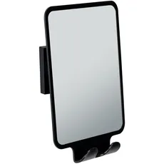 WENKO Vacuum-Loc® Antibeschlagspiegel Quadro, Wandspiegel für Bad und Dusche, Befestigen ohne Bohren, 14 x 19,5 x 8 cm, Schwarz