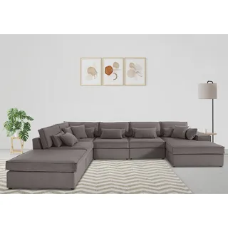 otto home Wohnlandschaft »Florid U-Form« 360x75x260 cm Struktur Ottomane rechts grau/taupe
