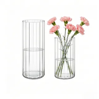 Koelaa 2er-Set Acrylvasen Transparent – Bruchsichere Kunststoff-Zylindervasen, Geriffelte Design Vasen Klar für Hochzeit, Tischdeko, Blumenarrangements, Wohnzimmer, Büro (10x25 & 12x40cm)