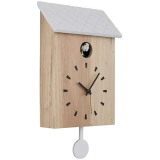 Novel Wanduhr , Schwarz, Weiß, Hellbraun , Holz, Karton , Eiche , 22x38x7.8 cm , Dekoration, Uhren, Wanduhren