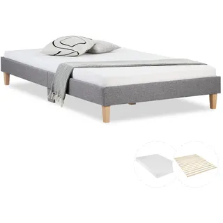 Homestyle4u Polsterbett mit Matratze 140/200 cm in Grau , Textil , 140x200 cm , Schlafzimmer, Betten, Polsterbetten