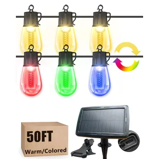 Lichterkette Außen Solar, 15M 8 Modi Wetterfest Solar Lichterkette Aussen Mit USB, Solarlichterkette Außen/Innen Beleuchtung, Warmweiß/Bunt Lichterkette Solar für Hochzeit, Garten, Balkon, Party Deko