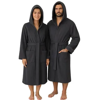 Betz Bademantel mit Kapuze aus 100% Baumwolle – Frottee Saunabademantel für Damen & Herren – kuschelig, saugstark & lang – Serie Berlin Farbe dunkelgrau Größe L/XL