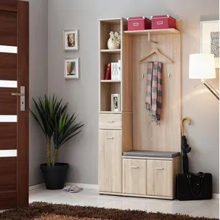 Flurgarderobe Schrank Kleiderständer Holz Modern Möbel Garderobe Diele - Beige