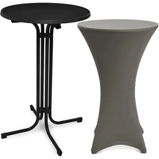 Beautissu Bellini Stehtisch ø 80cm Schwarz mit Stella Stehtischhusse ø 80cm Anthrazit