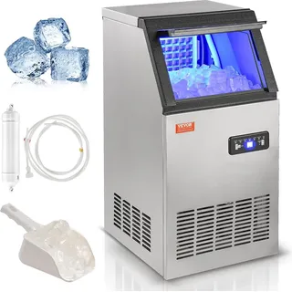 Vevor Kommerzieller Eiswürfelbereiter Eismaschine 38 kg / 24 h, Leichte Würfeleismaschine 12,5 kg Eisspeicherkapazität 40 Stk. Eiswürfel, Edelstahl Eiswürfelbereiter inkl. Wasserfilter & Eisschaufel