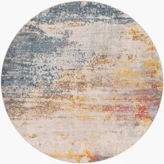 Livabliss Sarasota Wohnzimmer modern – Abstrakt Design in Marmor Optik für Wohnzimmer 160x160 cm, Esszimmer, Schlafzimmer - Marmor e groß, weicher Kurzflor in Blau, Senfgelb, Rost