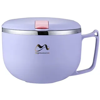 FIYSON Instant-Nudeln Schüssel, Nudelschale Edelstahl Bento Box Tragbare Auslaufsicher Instant-Nudelschale Reis Schüssel,für Lebensmittel Mit Deckel Und Deckel Suppenschalen (Violett, Groß)
