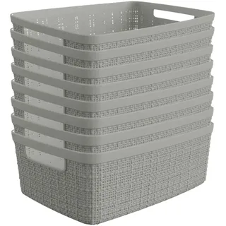 Curver Set mit 8 kleinen dekorativen Aufbewahrungskörben aus Jute, Kunststoff, perfekte Behälter für Zuhause, Büro, Schrankregale, Küche, Speisekammer und alle wichtigen Dinge des Schlafzimmers, Grau,