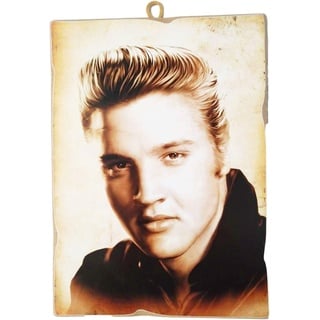 KUSTOM ART Bild im Vintage-Stil Elvis Presley Druck auf Holz 10 x 15 cm