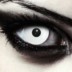 DESIGNLENSES, weiße farbige Zombie Kostüm Kontaktlinsen, 1 Paar (2 St.) Farblinsen für Halloween in weiß + Gratis Behälter "Whiteout" mit Stärke -1,00