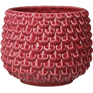 Bloomingville Blumentopf Pinecone Retro Übertopf Vintage Pflanztopf für Zimmerplanzen L (16,5 cm ø) Öffnung: 12 cm ø, rot, Keramik