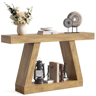 LITTLE TREE 140 cm-Sofatisch mit Stauraum, Konsolentisch im Landhausstil für zu Hause, rechteckiges Holzmöbelstück für den Eingangsbereich, Wohnzimmer, Schlafzimmer, Büro, Flur, Eiche