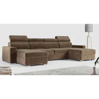 MKS Meble Ecksofa mit Schlaffunktion und Bettkasten, Wohnlandschaft U-form, Sofa mit Schlaffunktion - FOX-U - Braun - Braun