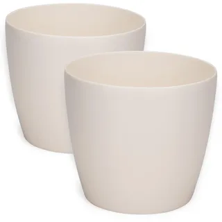 PECZEKO Glänzende Blumentöpfe - Deko Pflanztopf für Blumen & Kräuter - Langlebige & leichte runde Kunststoff-Pflanzentöpfe für Wohn- & Esszimmer, Küche, Terrasse, Balkon - 2er-Set - (Beige, ø 12 cm)