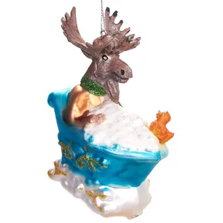 BRUBAKER Elch in Badewanne mit Quietscheente - Handbemalte Weihnachtskugel aus Glas - Mundgeblasener Christbaumschmuck Figuren lustig Deko Anhänger Baumkugel - 10 cm
