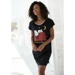 Nachthemd PEANUTS, Damen, Gr. 32/34, N-Gr, schwarz, Single Jersey, Obermaterial: 100% Baumwolle, bedruckt, bequem, Rundhals, Kleider Nachthemd, mit Snoopy Druckmotiv, Topseller