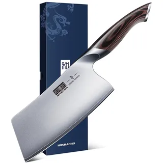 HOSHANHO 18cm Hackmesser, Scharfes Profi Hackmesser Kochmesser AUS-10 Edelstahl Fleichmesser, Mehrzweck Chinesisches Kochmesser mit Ergonomischem Griff für Küche und Restaurant