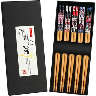 AMFUN 5 Paar chinesische Essstäbchen, 22,5 cm, Holzstäbchen, Katze, Glücksbringer, rutschfest, wiederverwendbar, natürlicher Bambus, für Haus, Küche, Hotel