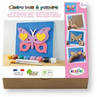 Aladine 3085490 Holzmalerei-Set, Schmetterling, 3D-Holzbild zum Bemalen, DIY Wanddeko, Malset, Bastelset für Kinder ab 4 Jahren