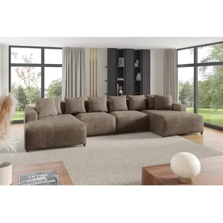 Wohnlandschaft Sofa U-Form Designersofa MEGAN in Stoff Poso Cappuccino - Braun