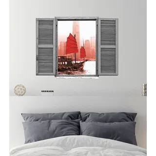 Wandtattoo QUEENCE "Piratenschiff", rot, B:80cm H:60cm T:0,1cm, Wandtattoos, Wandtattoo, Wandsticker, Wandbild, selbstklebend, 3D, Fenster