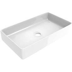 ERCOS Rechteckiger Keramik Aufsatzwaschtisch, Badezimmer Waschbecken Farbe Weiß Glänzend, Ohne Überlauf, Maße 606X356 mm