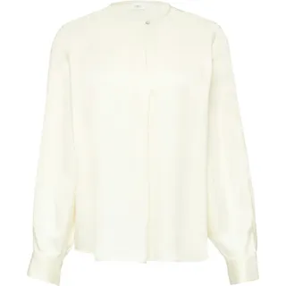 Satinbluse S.OLIVER BLACK LABEL, Damen, Gr. 46, beige (ecru), Satin, Obermaterial: 100% Viskose, unifarben, regular fit taillenbedeckt, Rundhals, Manschette, Blusen Satinbluse, mit Manschette an Ärmel
