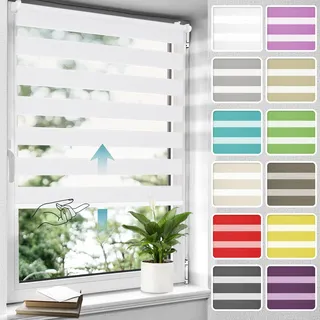 Allesin Doppelrollo schnurlos Klemmfix ohne Bohren Duo Rollos für Fenster, 40x150cm (Stoffbreite 40 cm) Weiß, Drücken Und Ziehen Springrollos Klemmrollo Fenster, Rollo ohne Schnur