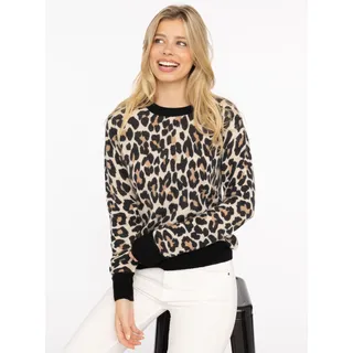 Zwillingsherz Strickpullover »Leo + colored edges« Rundhals,aus reinem Kaschmir mit Leomuster und farbigem Bündchen