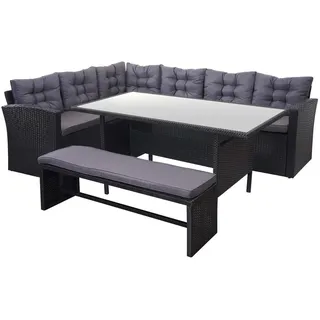 MCW Poly-Rattan-Garnitur MIT Bank Schwarz 1 Eckbank, 1 Tisch, 1 Sitzbank-Set , Kunststoff , Gartenmöbel, Gartengarnituren, Gartenmöbel-Sets