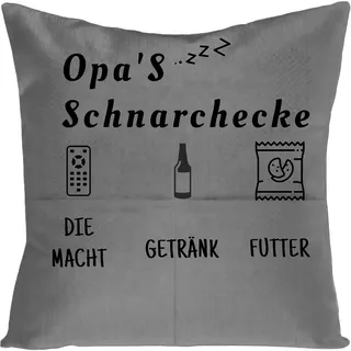 PIujsym Vatertagsgeschenk Opa Kissen - Lustiges Geschenk Geburtstag Mit 3 Taschen Für Snacks & Fernbedienung - Samt Vatertagsgeschenk Für Opa & Großvater - 45x45cm Grau