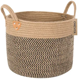 CHICVITA Großer Jutekorb, gewebter Aufbewahrungskorb mit Griffen, natürliche Jute, Wäschekorb, Spielzeug, Handtücher, Deckenkorb, Heimdekoration, 35,6 x 35,6 x 30,5 cm