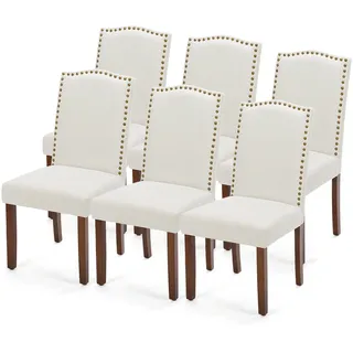 DUMOS Esszimmerstühle 6er Set, Elegant und Schön Modern Stühle Esszimmer, Leinenstoff Gepolstert küchenstühle, Kratzfester Boden Esszimmerstuhl Geeignet für Küche, Wohnzimmer, Schlafzimmer (Beige)
