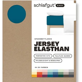 Schlafgut Easy Jersey Elasthan Spannbettlaken 140x200 bis 160x220 Petrol Deep, Spannbetttuch aus superweicher Baumwolle mit Elasthan